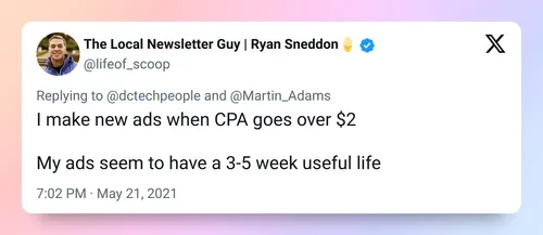 Ryan suggests he cut off ads once they exceeded $2/CPA